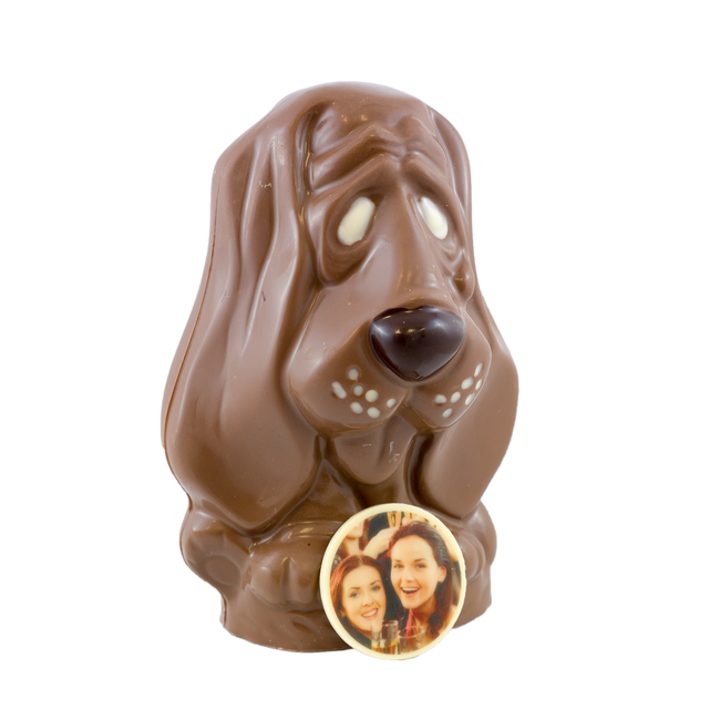 Chocolade Hond 20 cm groot met foto of logo