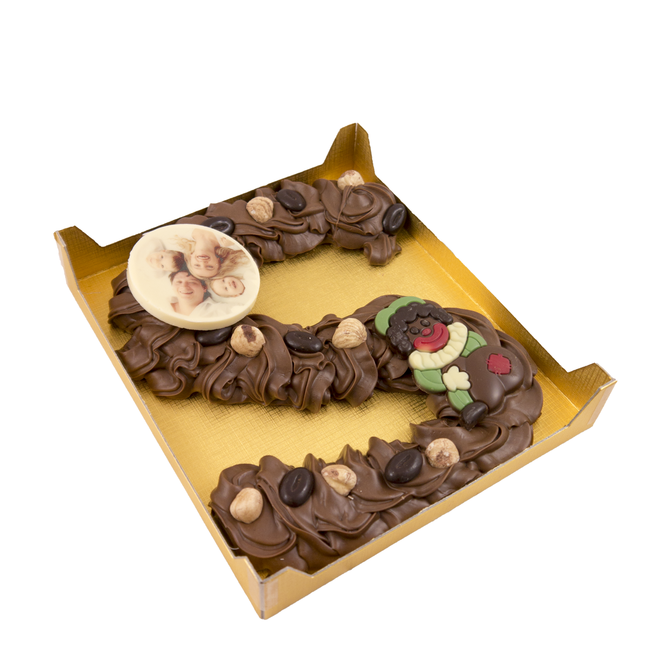 Chocolade spuitletter Large met foto of logo ca. 350 gram