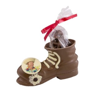 Chocolade heren schoen (Hoog) met foto of logo 225 gr