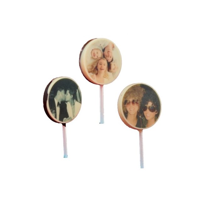 Chocolade lolly rond met foto of logo 100 stuks