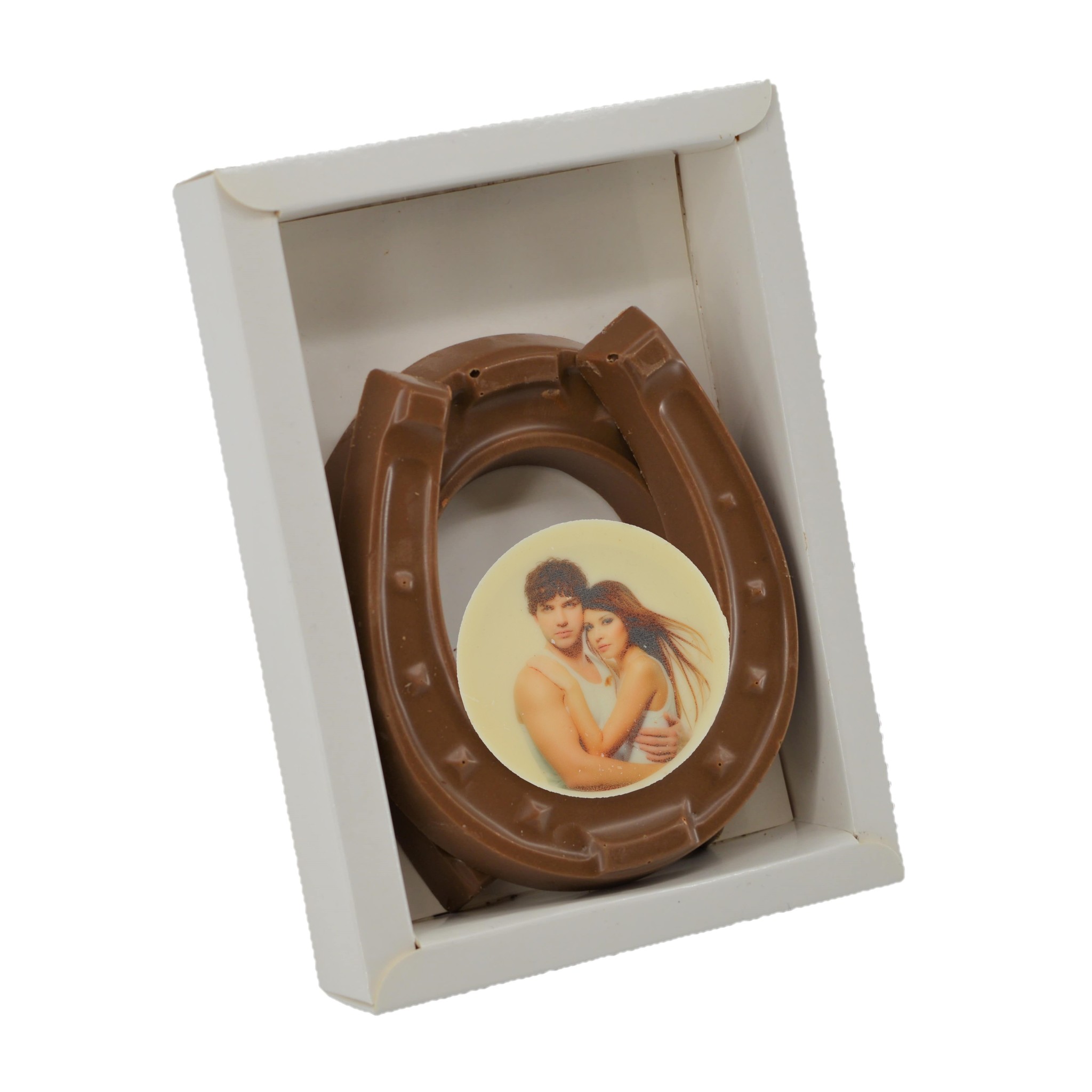 Chocolade set hoefijzers 10 cm met foto of logo