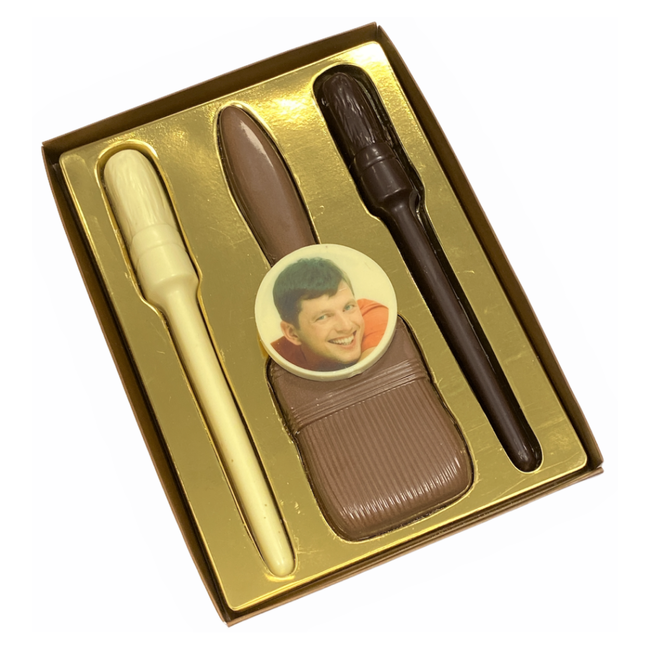 Chocolade kwasten set met foto of logo 225 gr