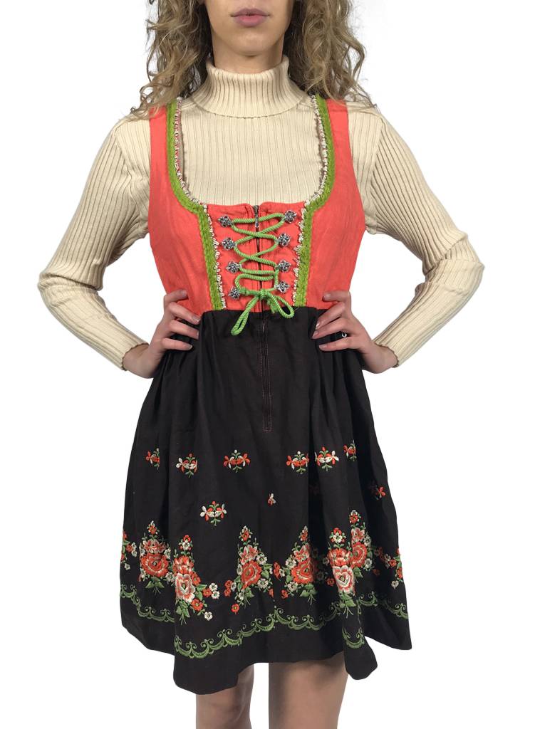 Robe Tyrolienne Dirndl Pour Fille Taille 146 (9/10 Ans) + Tablier Chemise - Occasion TB