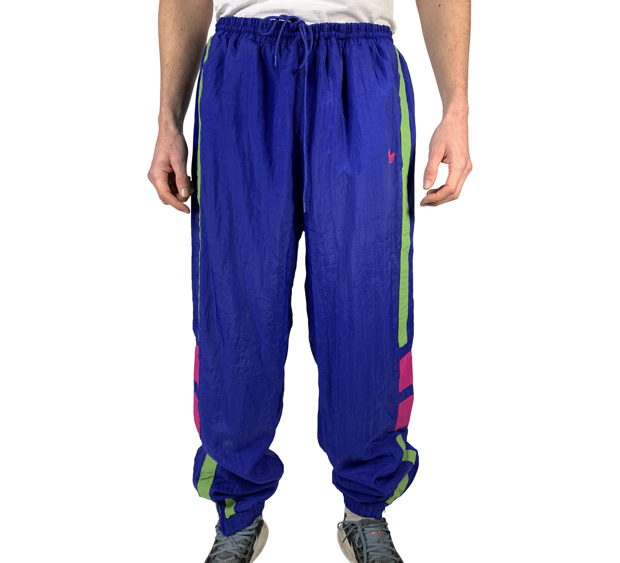 Vintage Nike 90s Track Pants White Stripes Swoosh Embroidered Blue Mens  XLarge  eBay
