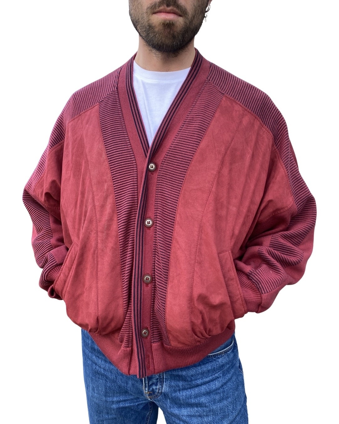 Veste Vintage Femme - Couleurs Orange, Rouge, Violet - Taille L - Velours - Occasion Très Bon état