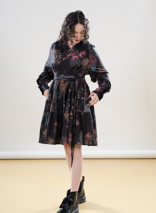Kleid Baumwolle *schwarz-gemustert