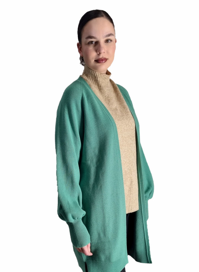 Langer Cardigan aus feiner Wolle *jadegrün