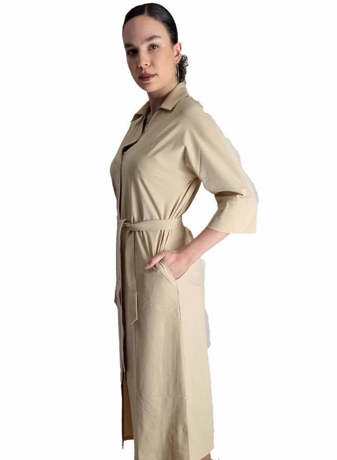 Midi-Länge gerades Kleid mit Gürtel *desert