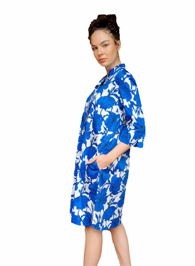 Kleid mit floralem Druck *weiss/blau