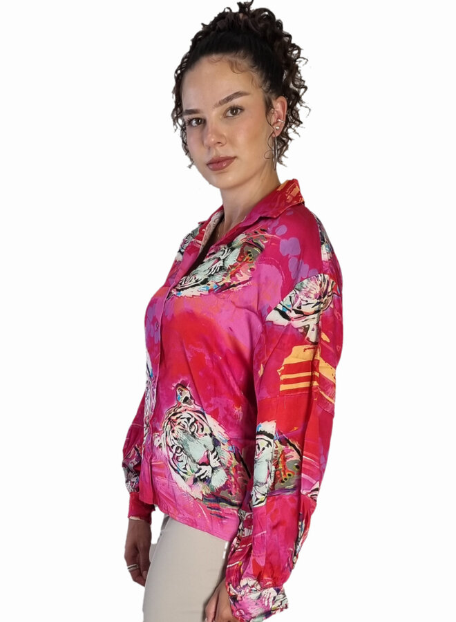 TIGERMUSTER  BLUSE VISCOSE-SATIN *ROT