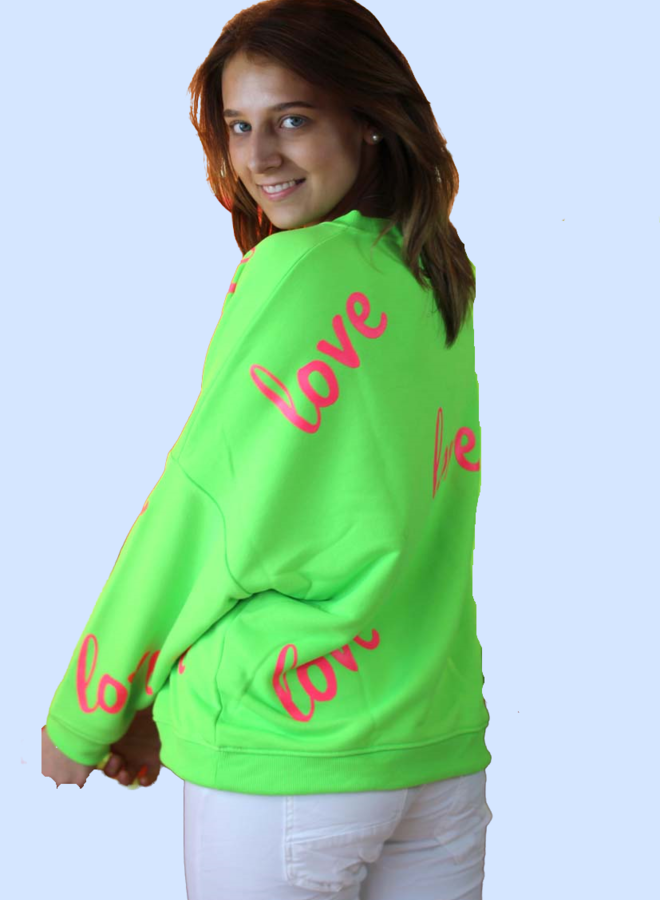 SWEAT mit Strass + Farbdruck Neon-Grün