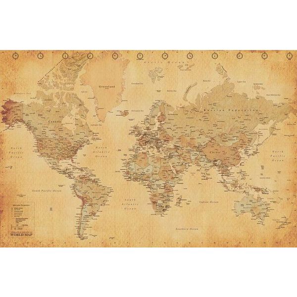 World Map Vintage Style - Maxi Poster