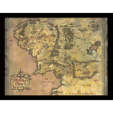 The Lord Of The Rings Middle Earth Map - Framed Print