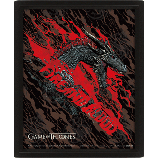 Game Of Thrones Fire And Blood Drogon - Framed 3D Poster