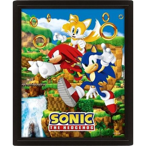 Sonic The Hedgehog Catching Rings - Framed 3D Poster