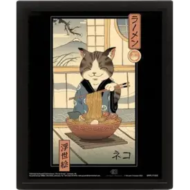 Vincent Trinidad Neko Ramen Ukiyo-e - Affiche 3D Encadrée