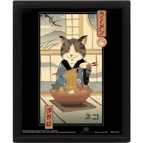 Vincent Trinidad Neko Ramen Ukiyo-e - Affiche 3D Encadrée