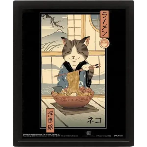 Vincent Trinidad Neko Ramen Ukiyo-e - Affiche 3D Encadrée