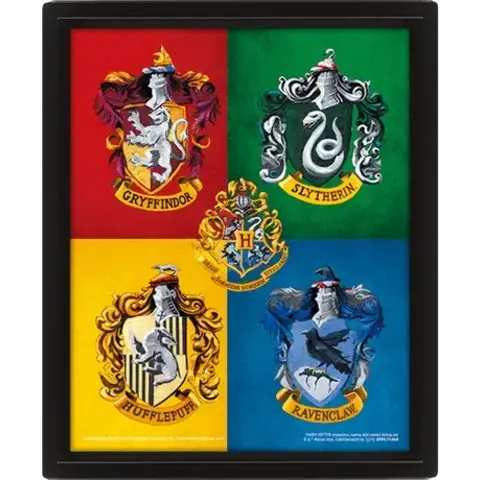 Harry Potter Colourful Crests - Framed 3D Poster