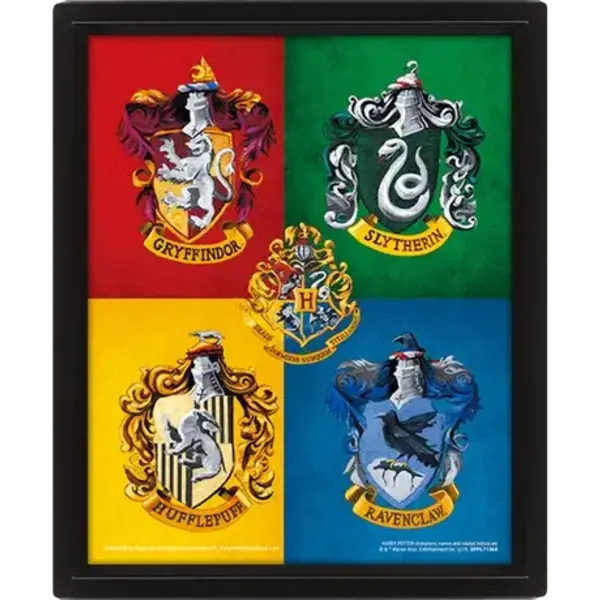 Harry Potter Colourful Crests - Affiche 3D Encadrée