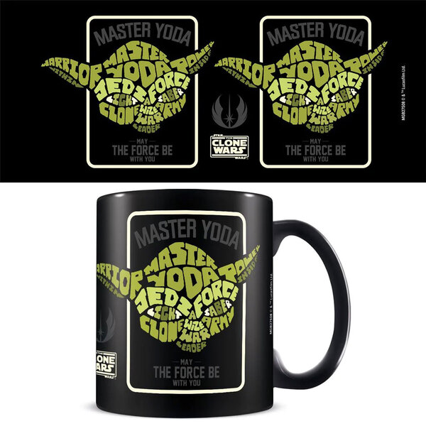Star Wars Clone Wars Yoda Calligram - Black Mug