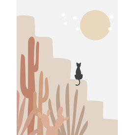 Modern Abstract Cat And Moon - Art Print