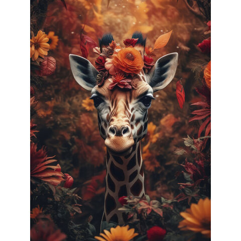 Giraffe With Flower Crown - Art Print