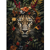 Leopard With Flowers - Art Print