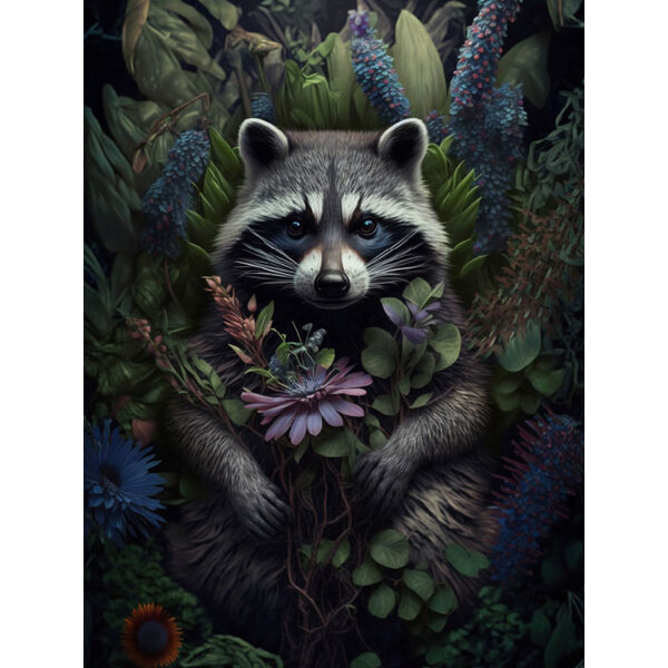 Racoon With Flowers - Art Print