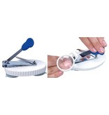 Nail clippers on suction cups with magnifying glass