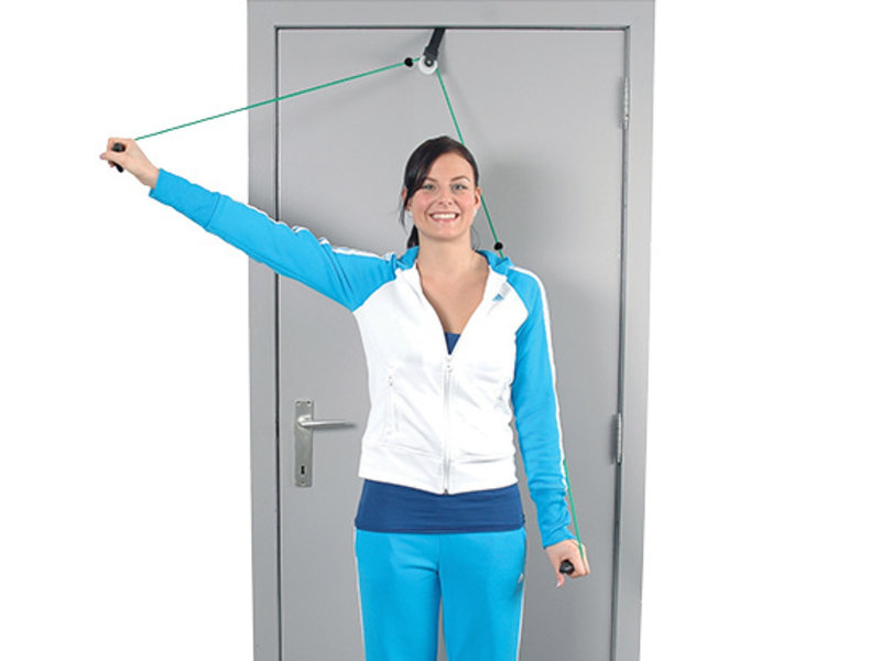 Two handles and pulley for shoulder exercises