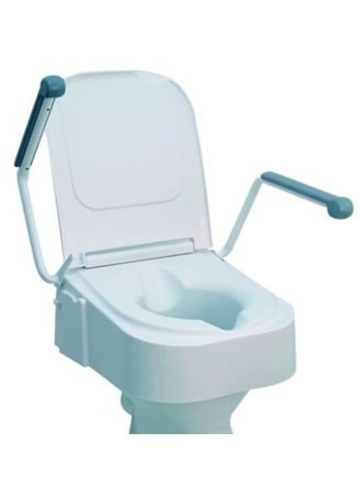 Toilet seat with folding armrests, adjustable height