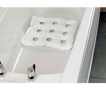 Inflatable bath cushion with suction cups