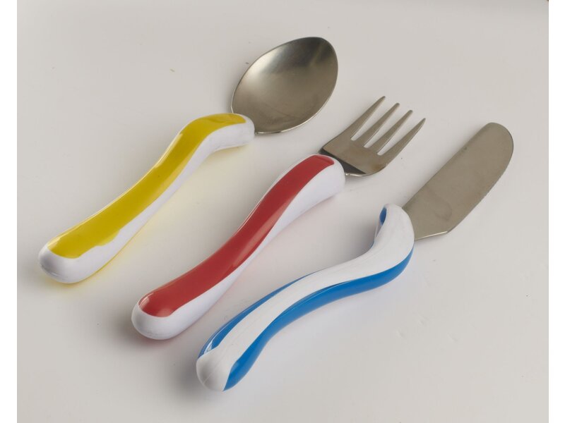 Aangepast kinderbestek Kura Care - set van 3 mes vork en rechte lepel
