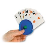 Playing card holder around plastic in hand