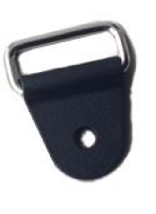 Plastic buckle with metal ring.