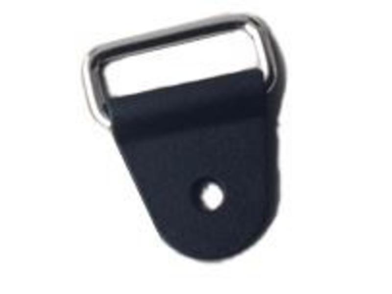 Plastic buckle with metal ring.