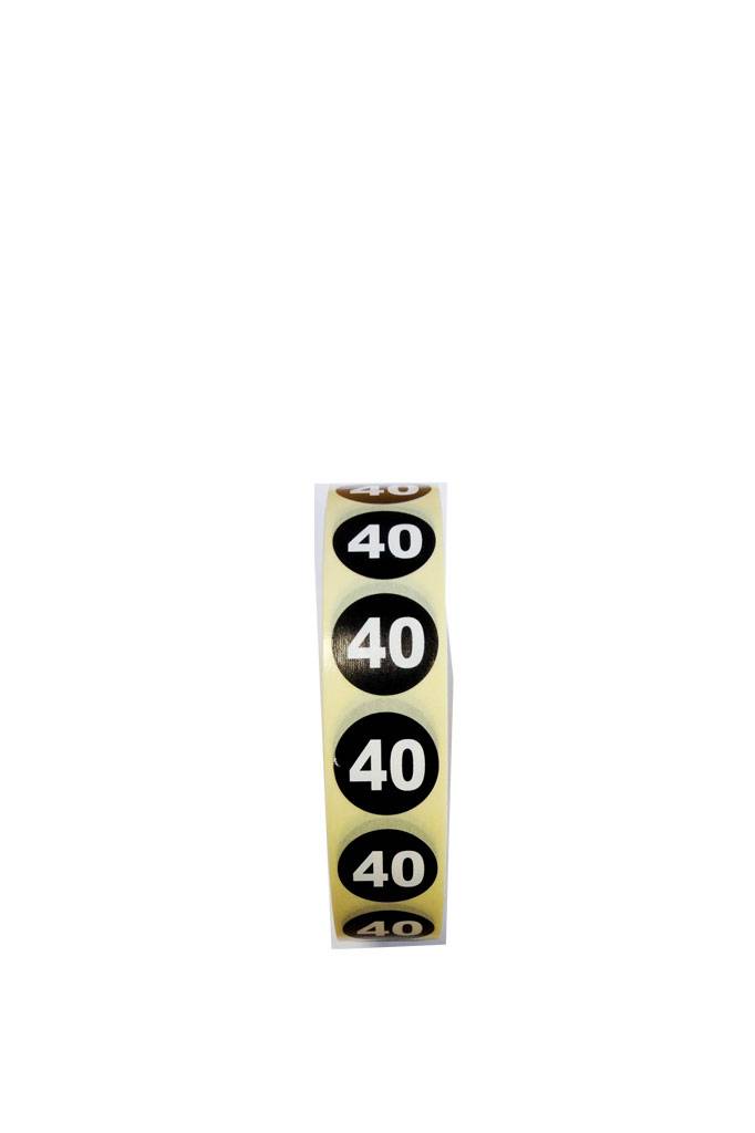 Plaketiket maat 40 v.a. € 3,40 p.1.000