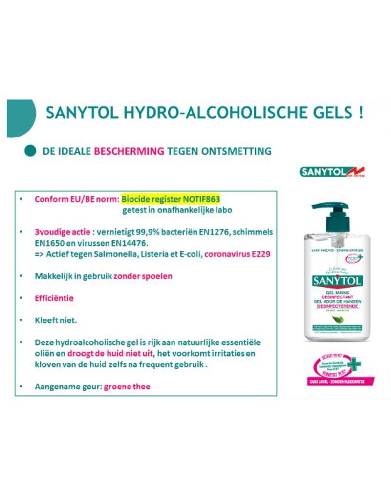 Sanytol gel hydroalcoolique 250ml