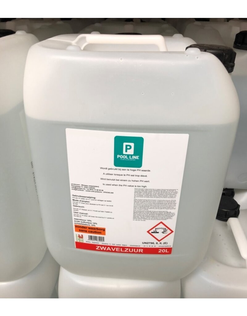 PH- liquide 20L, acide sulfurique 15% Pool Line - Alaerts Shop