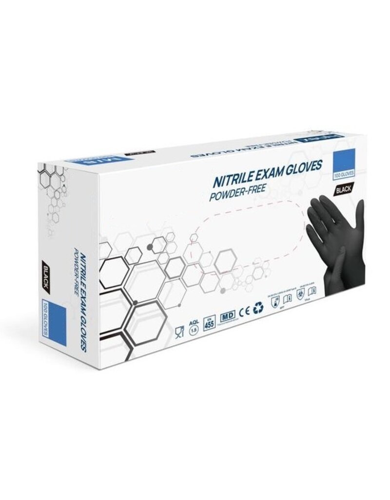 Nitril Handschoen Zwart M 100st.