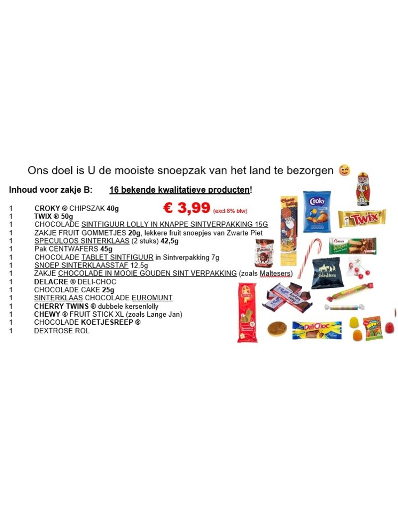 Sinterklaas snoepzakje B (gevuld met 16 producten)
