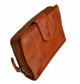 Grosse Damen Geldbörse Washed Leather Cognac