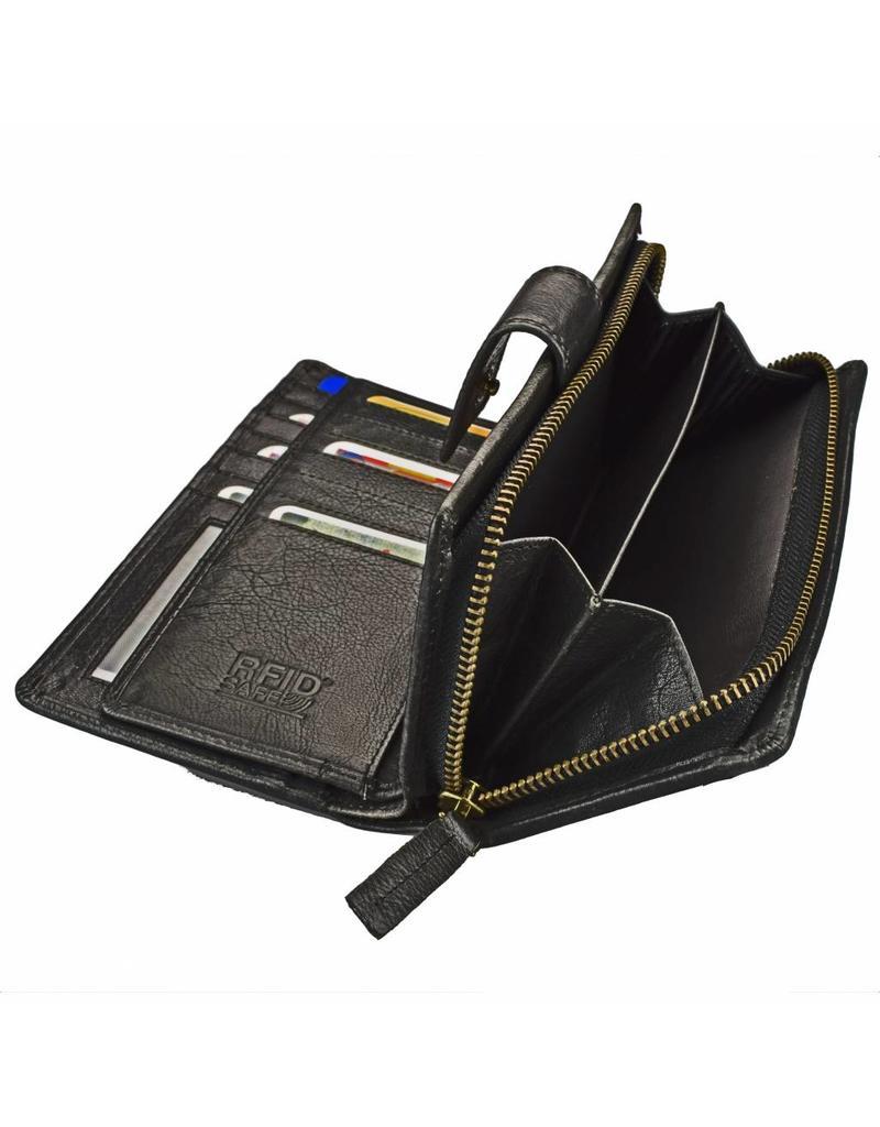 GAZ Luxus RFID Leder Damen Reißverschluss Geldbörse Extrem Viele Kreditkartenfächer Schwarz