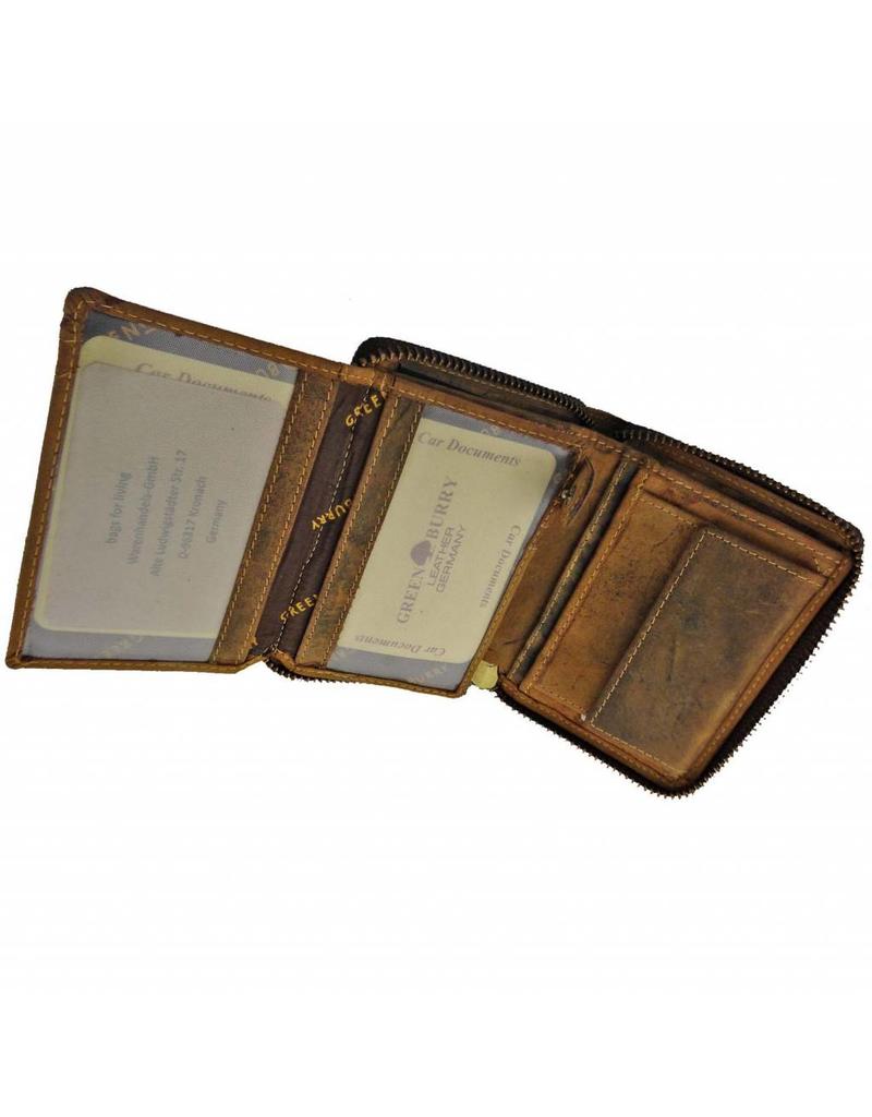 Greenburry Lederportemonnee Damen & Herren – Zip Around – RFID-geschützt – Personalisierbar