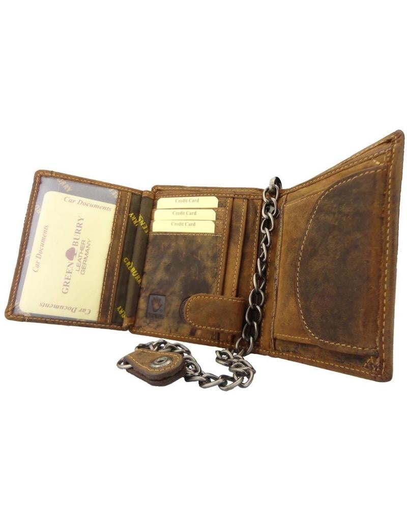 Greenburry Luxe Leren Heren Portemonnee Met Ketting Hoog Model Biker Wallet