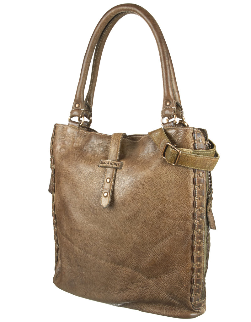 Bull & Hunt Zacht Leren Shopper Schoudertas Washed Leather Groen