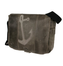 Bull & Hunt Geräumige Leder Herrentasche Damentasche Umhängetasche Anker Grau