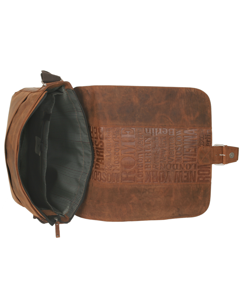 Bull & Hunt Geräumige Leder Herrentasche Damentasche Umhängetasche City Cognac