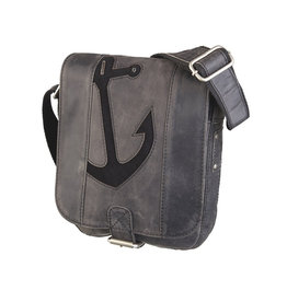 Bull & Hunt Kleine Leder Herrentasche Damentasche Umhängetasche Anker Schwarz